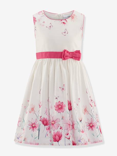 Festive floral dress with bows by Happy Girls for girl blue+ecru 