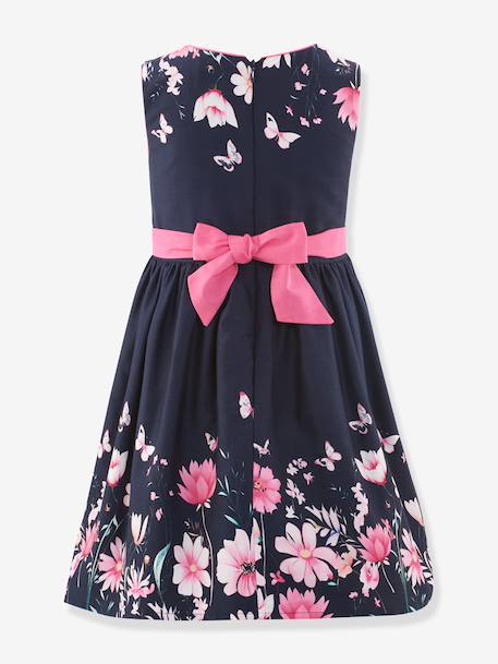 Festive floral dress with bows by Happy Girls for girl blue+ecru 