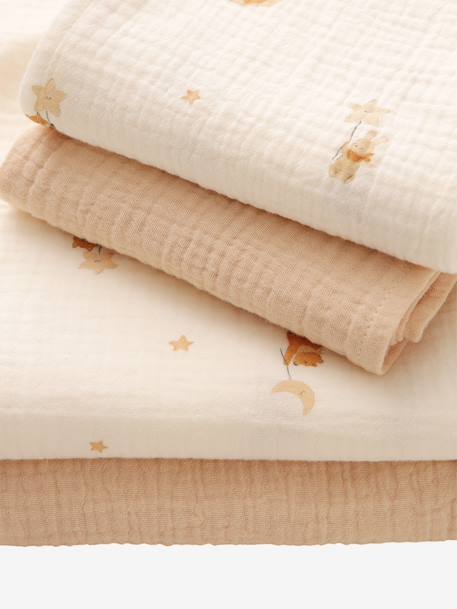 Pack of 4 muslin squares in cotton gauze printed white 