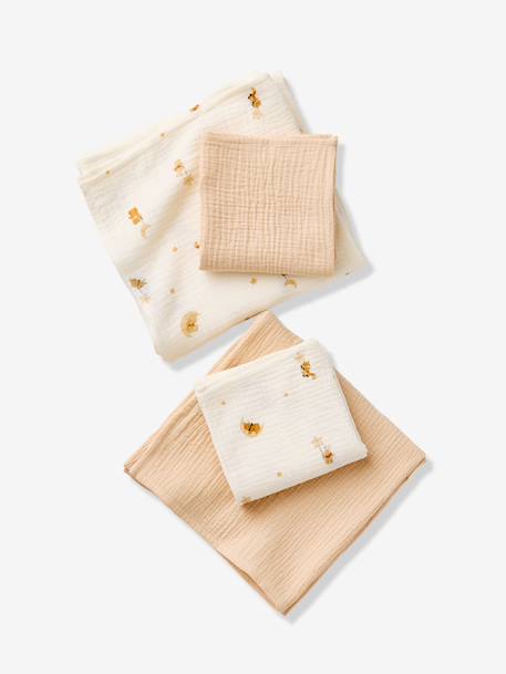 Pack of 4 muslin squares in cotton gauze printed white 