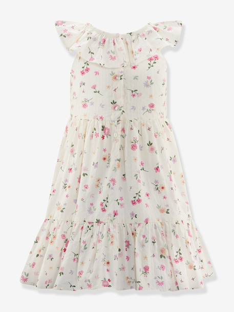 Floral dress with ruffle collar by Happy Girls for girl ecru 