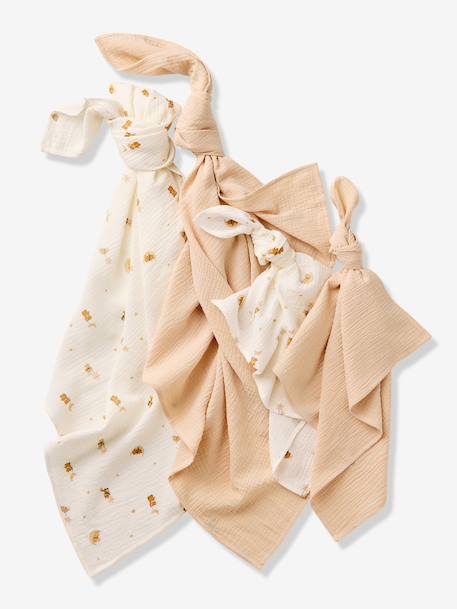 Pack of 4 muslin squares in cotton gauze printed white 