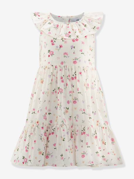 Floral dress with ruffle collar by Happy Girls for girl ecru 