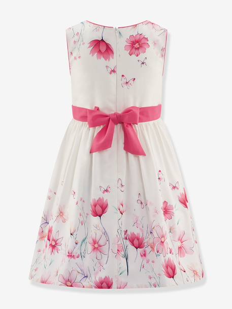 Festive floral dress with bows by Happy Girls for girl blue+ecru 