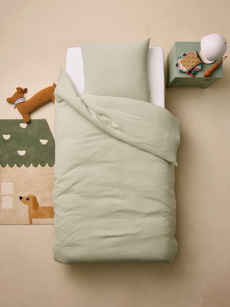 Plain duvet cover set and pillowcase old rose+sage green 