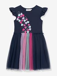 -Flutter-sleeve dress with tulle skirt, heart appliqué DANAMADE for girl