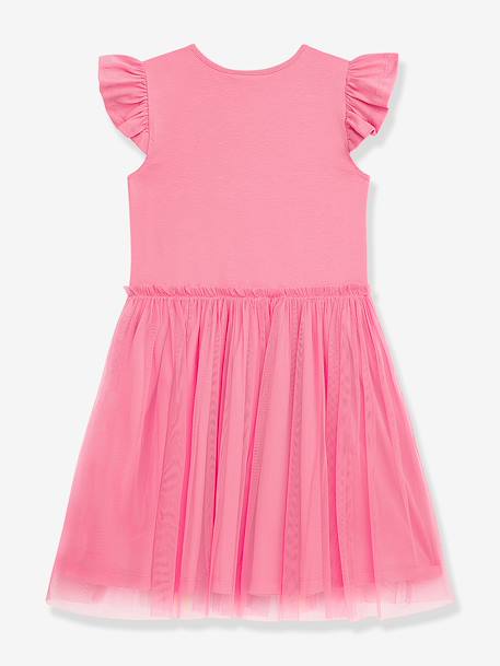 Dress with rainbow tulle skirt and frilled sleeves DANAMADE for girl candy pink+turquoise 