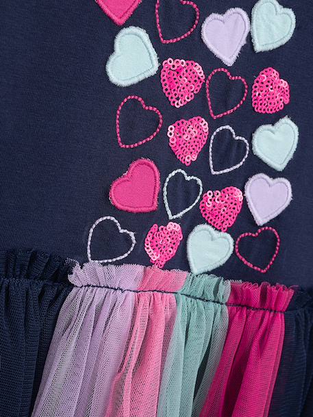 Flutter-sleeve dress with tulle skirt, heart appliqué DANAMADE for girl navy blue 