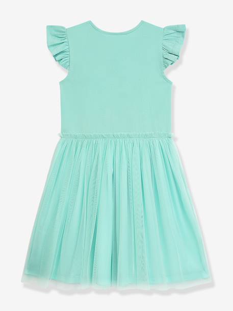 Dress with rainbow tulle skirt and frilled sleeves DANAMADE for girl candy pink+turquoise 