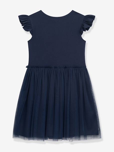 Flutter-sleeve dress with tulle skirt, heart appliqué DANAMADE for girl navy blue 