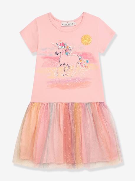 DANAMADE dress with unicorn sequins and tulle skirt for girl rosy 