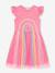 Dress with rainbow tulle skirt and frilled sleeves DANAMADE for girl candy pink+turquoise 