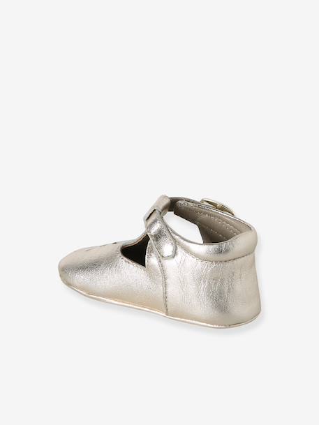 Leather baby slippers gold+white 