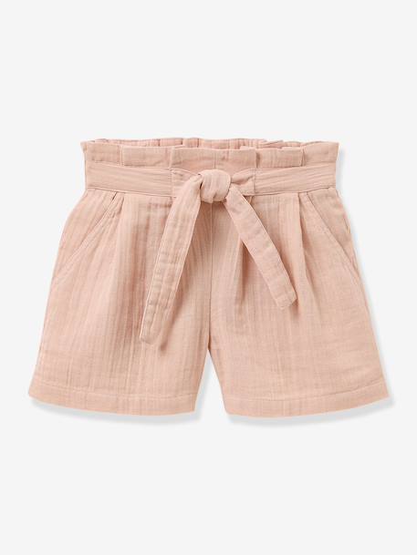 Girls' shorts with belted waist pale pink 