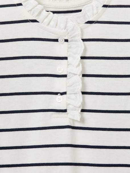 Girl's long-sleeved striped T-shirt navy blue 