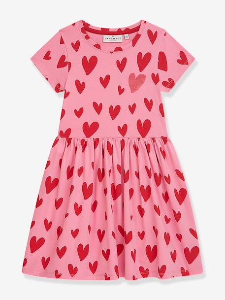 Jersey dress with heart print and sequins DANAMADE for girl candy pink 