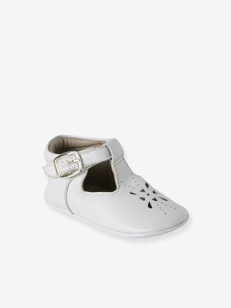 Leather baby slippers gold+white 