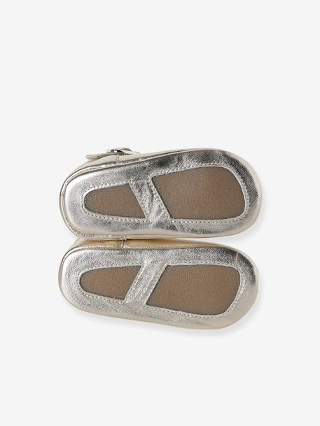 Leather baby slippers gold+white 