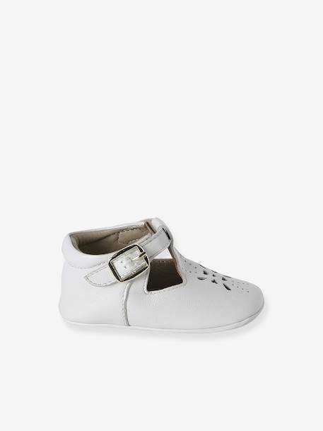 Leather baby slippers gold+white 