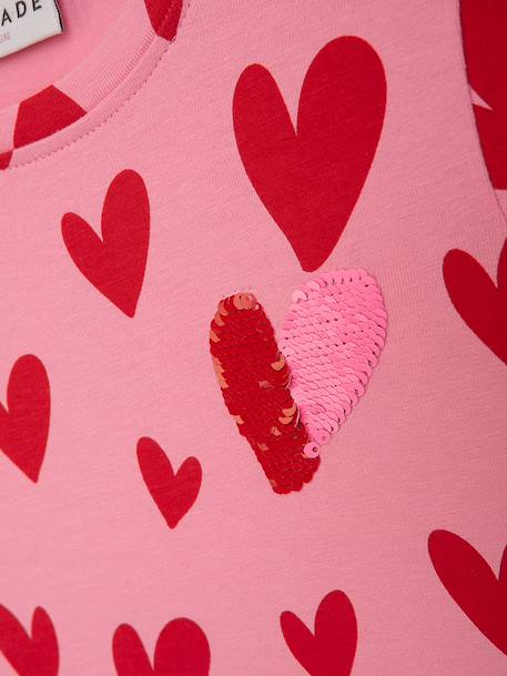 Jersey dress with heart print and sequins DANAMADE for girl candy pink 