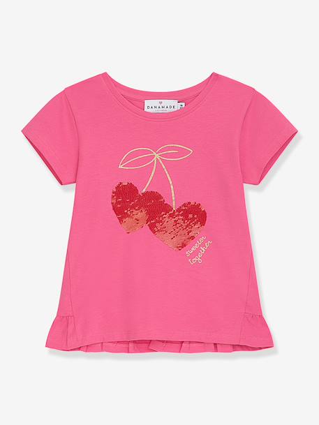 DANAMADE t-shirt with sequin motif, golden inscription for girl rose 