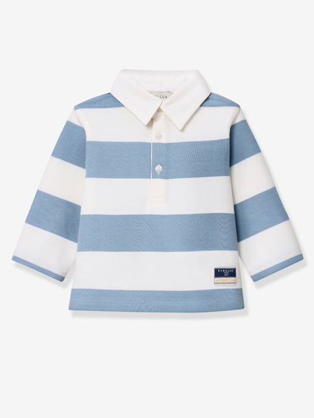 Striped long-sleeved polo shirt striped blue 