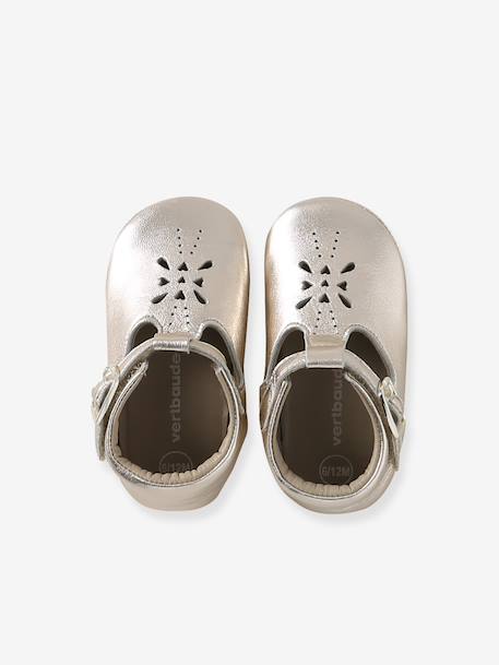 Leather baby slippers gold+white 
