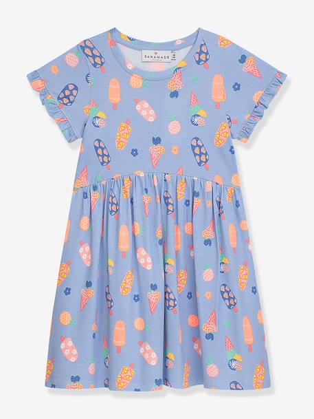 Jersey dress with neon and ice cream print DANAMADE for girl sky blue 