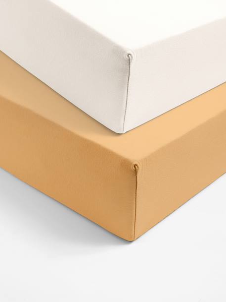 Baby Pack of 2 Fitted Sheets in Stretch Jersey Knit beige+Green+Grey+Light Pink+mustard+Mustard+sage green+white 