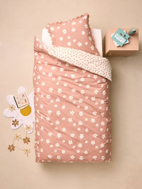 Duvet cover and pillowcase set printed pink 