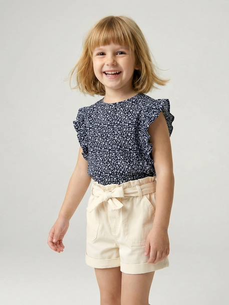 Paperbag Shorts for Girls ecru+rose+tomato red 