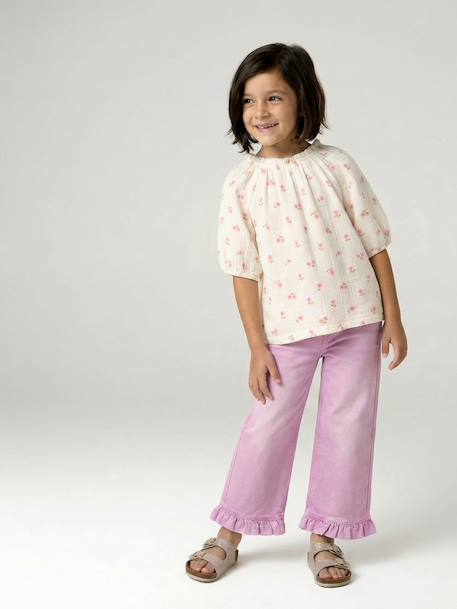 Girl's cotton gauze blouse ecru+sage green+vanilla 