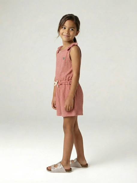 Two-fabric playsuit for girls old rose+slate grey 