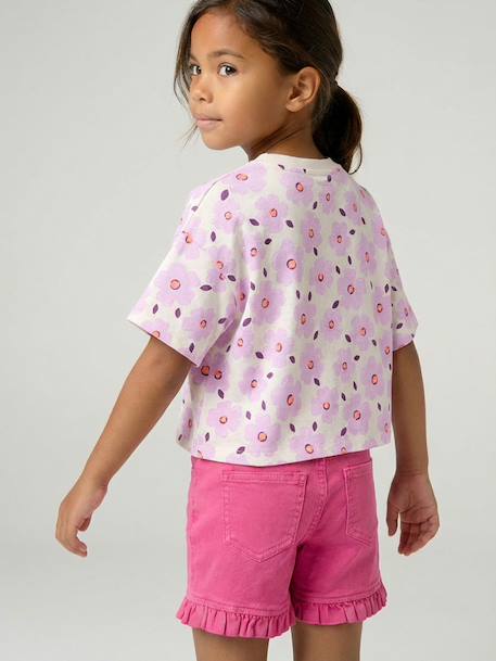 Cropped short-sleeved T-shirt for girls beige+ecru+rosy+striped violet 