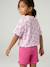 Cropped short-sleeved T-shirt for girls beige+ecru+rosy+striped violet 