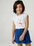 Girls' cropped t-shirt with short, padded sleeves pale blue+pale pink 