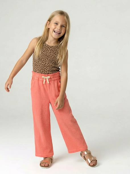 Wide-leg cotton muslin trousers grey green+rose 