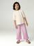 Girl's wide-leg trousers with frills ecru+lilac 