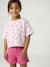 Cropped short-sleeved T-shirt for girls beige+ecru+rosy+striped violet 