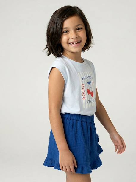 Girl's cotton gauze skort electric blue+red 
