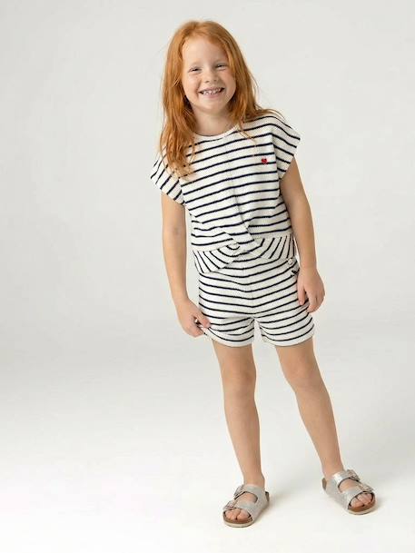 Fancy Knit T-Shirt & Shorts Set for Girls ecru+rose 