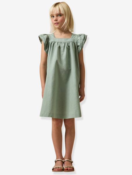Girls' short dress pale pink+sage green 
