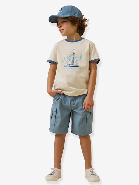 T-shirt with contrasting collar for boys ecru 