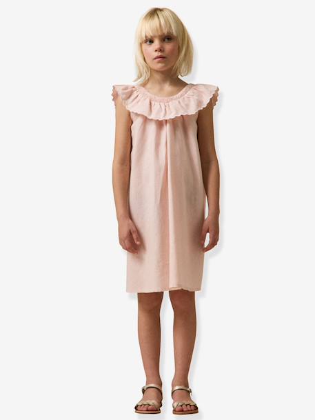 Girls' short dress pale pink+sage green 