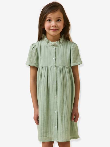 Short cotton gauze dress sage green 