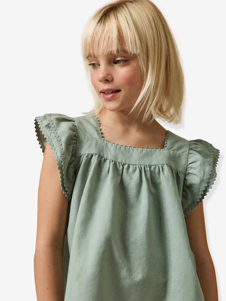Girls' short dress pale pink+sage green 