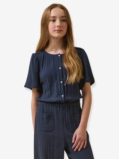 Playsuit in cotton gauze navy blue 
