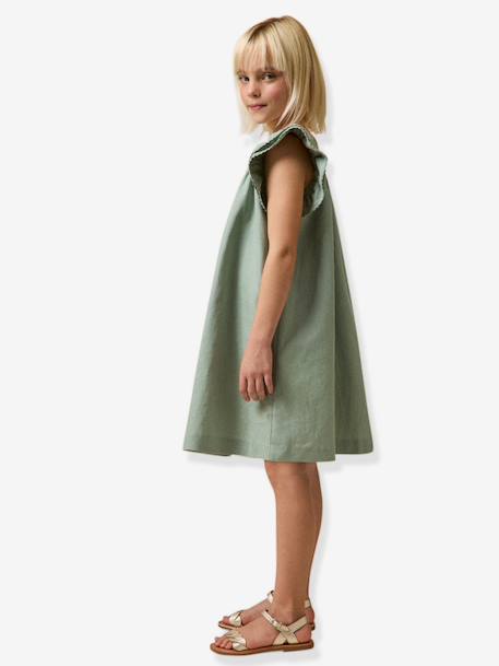 Girls' short dress pale pink+sage green 