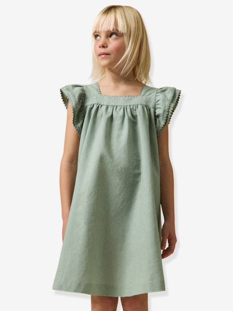 Girls' short dress pale pink+sage green 