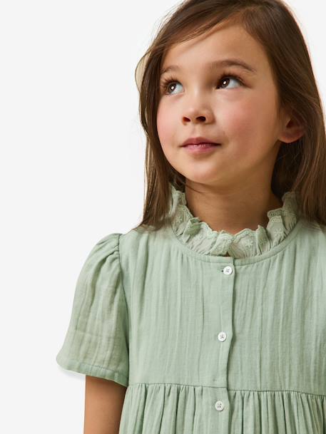 Short cotton gauze dress sage green 